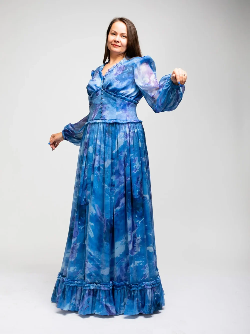 ŠIFONINĖ MĖLYNA SUKNELĖ